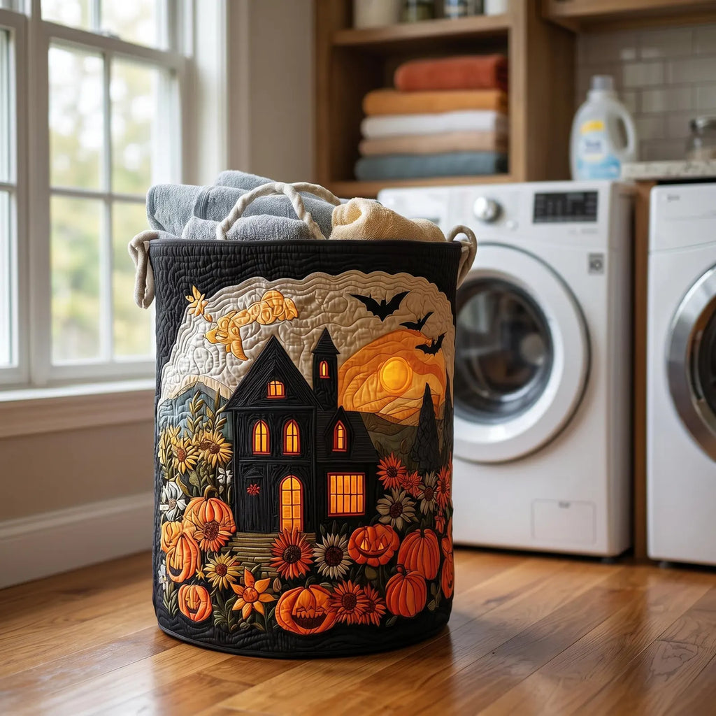 Halloween Night Laundry Basket, Spooky Fall Home Decor, Laundry Room Organizer, Halloween Gift, Housewarming Gift, Mother's Day Gift. HLWLBPETAL2