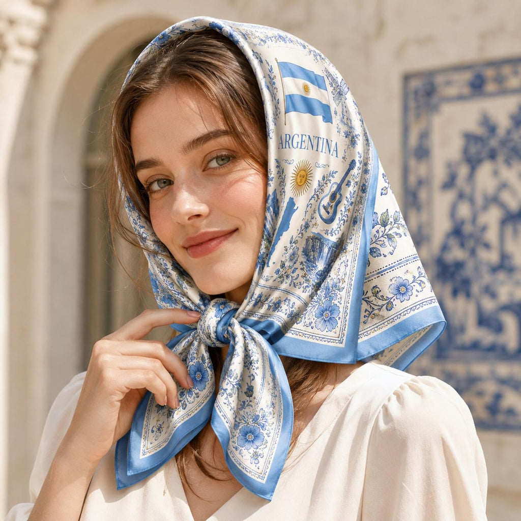 Argentina Satin Head Scarf, Football Fan Scarf for Match Day, Silk Bandana, Argentina Flag Hair Scarf, Gift for Fans. SSPETAL13