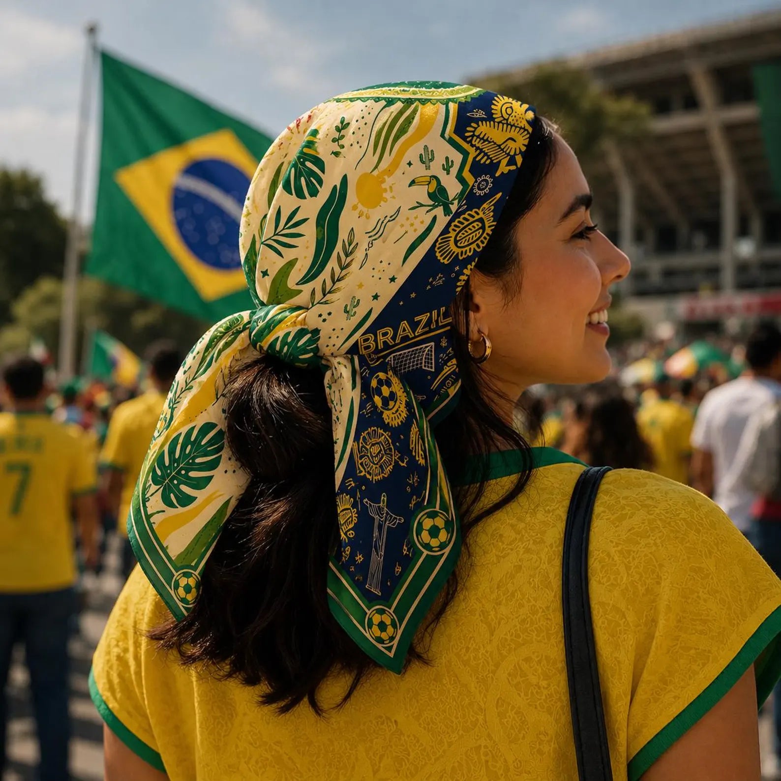 Brazil Flag Satin Hair Scarf, Brazilian Pride Soccer Bandana, Soccer Fan Gameday Square Headscarf, Football Fiesta Vacation Gift. SSPETAL15