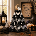 Halloween Ghost Quilted Fabric Tree Tabletop Decoration, Handmade Spooky Moon & Bat Fall Home Decor QCTPETAL03