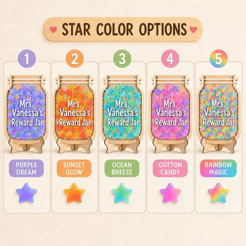 Personalized Teacher Reward Jar, Custom Classroom Star Jar, Magnetic Reward Chart, Back to School Teacher Gift, Kids Reward System. RJPETAL08