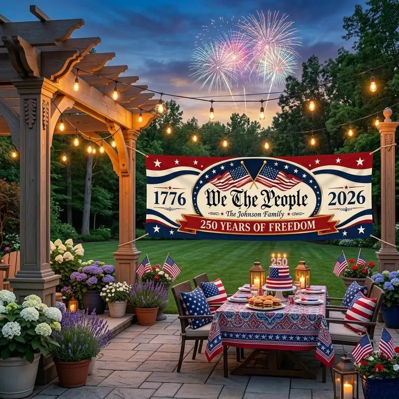 Personalized We The People Banner: Custom 250th Anniversary 1776-2026 Outdoor Decor. BPETAL05