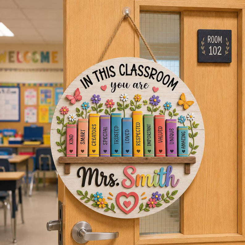 Teacher Door Hanger, Classroom Door Sign, Personalized Teacher Wood Sign, Back To School Classroom Decor, Teacher Gift. DHPETAL05