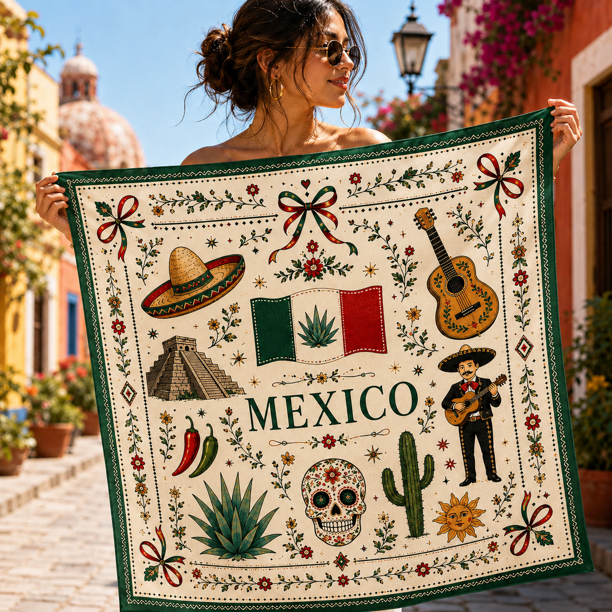 Mexico Football Satin Scarf, Square Scarf World Soccer 2026, Mexico Soccer Fan Gift, Mexican Bandana Headscarf. SSPETAL6