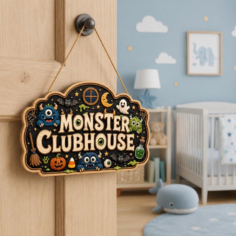 Monster Door Sign, Custom Kids Room Decor, Spooky Nursery Name Sign, Halloween Door Hanger, Gothic Baby Room Decor. HLWDHPETAL10