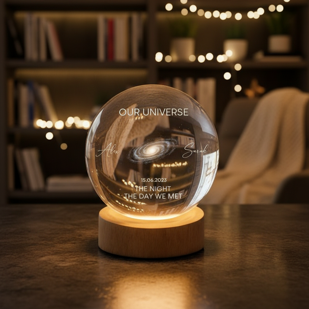 Our Moon Custom Moon Phase Crystal Ball Night Light, Personalized LED Glass Lamp, Valentine's Day Gift For Couple, Husband, Boyfriend, Wife