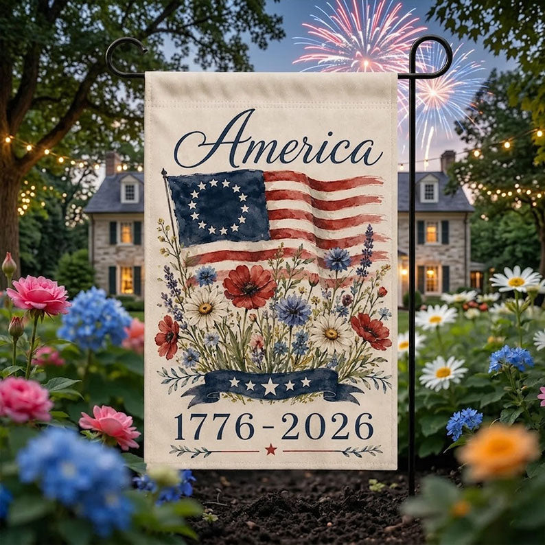 USA 250th Anniversary Garden Flag 1776-2026 Patriotic Outdoor Decor American Semiquincentennial Yard Banner. GFPETAL02