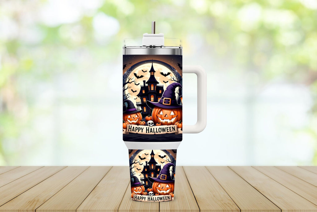 Happy Halloween 40oz Tumbler Wrap PNG, Haunted House Tumbler Wrap, Halloween Pumpkin Tumbler Wrap, Sublimation Designs, Digital Download. TBLPETAL6