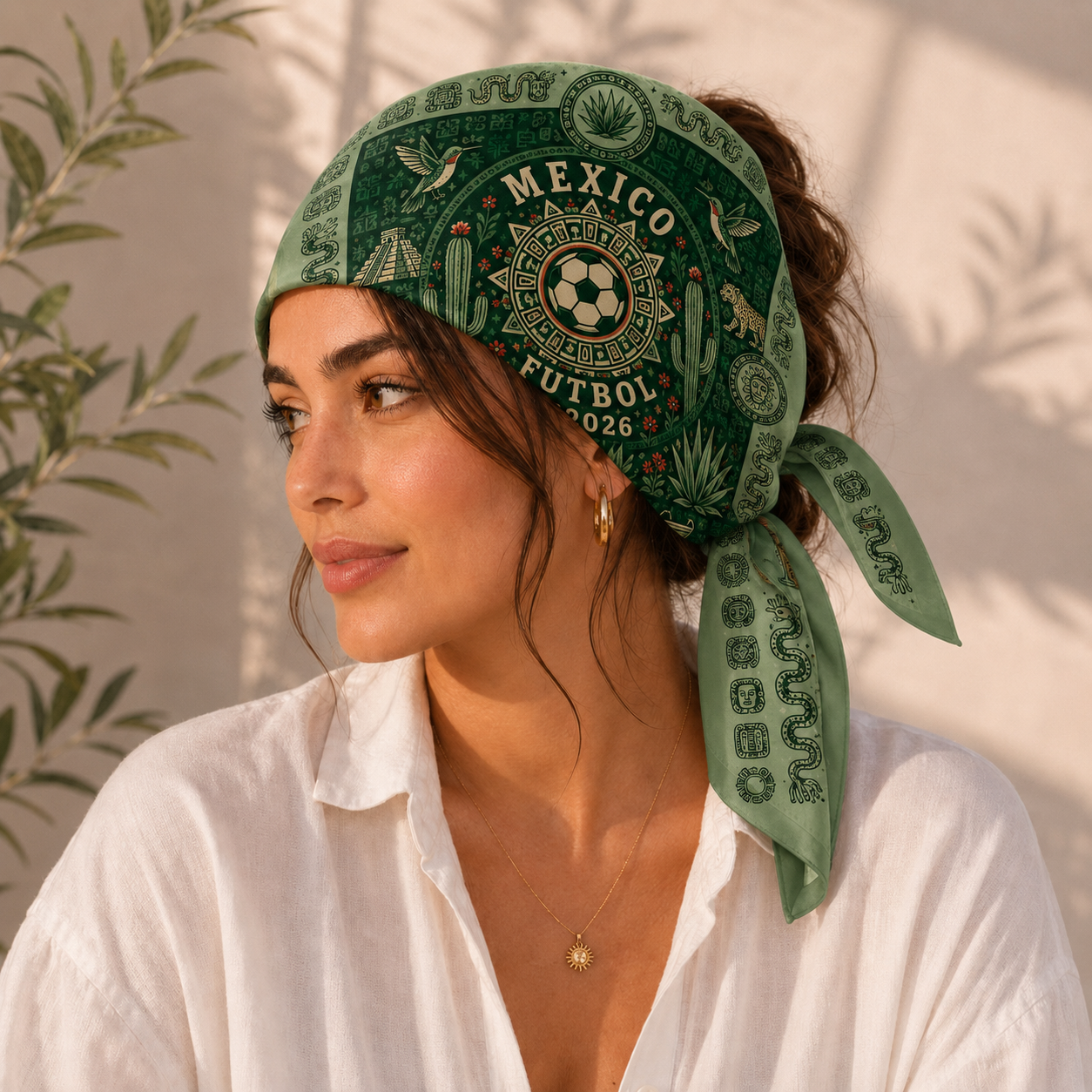 Mexico Soccer Satin Scarf, FMF Silk Feel Bandana, Mexico Football Fan Gift, Aztec Inspired Scarf, Green Mexican Hair Scarf, Soccer Accessory. SSPETAL5