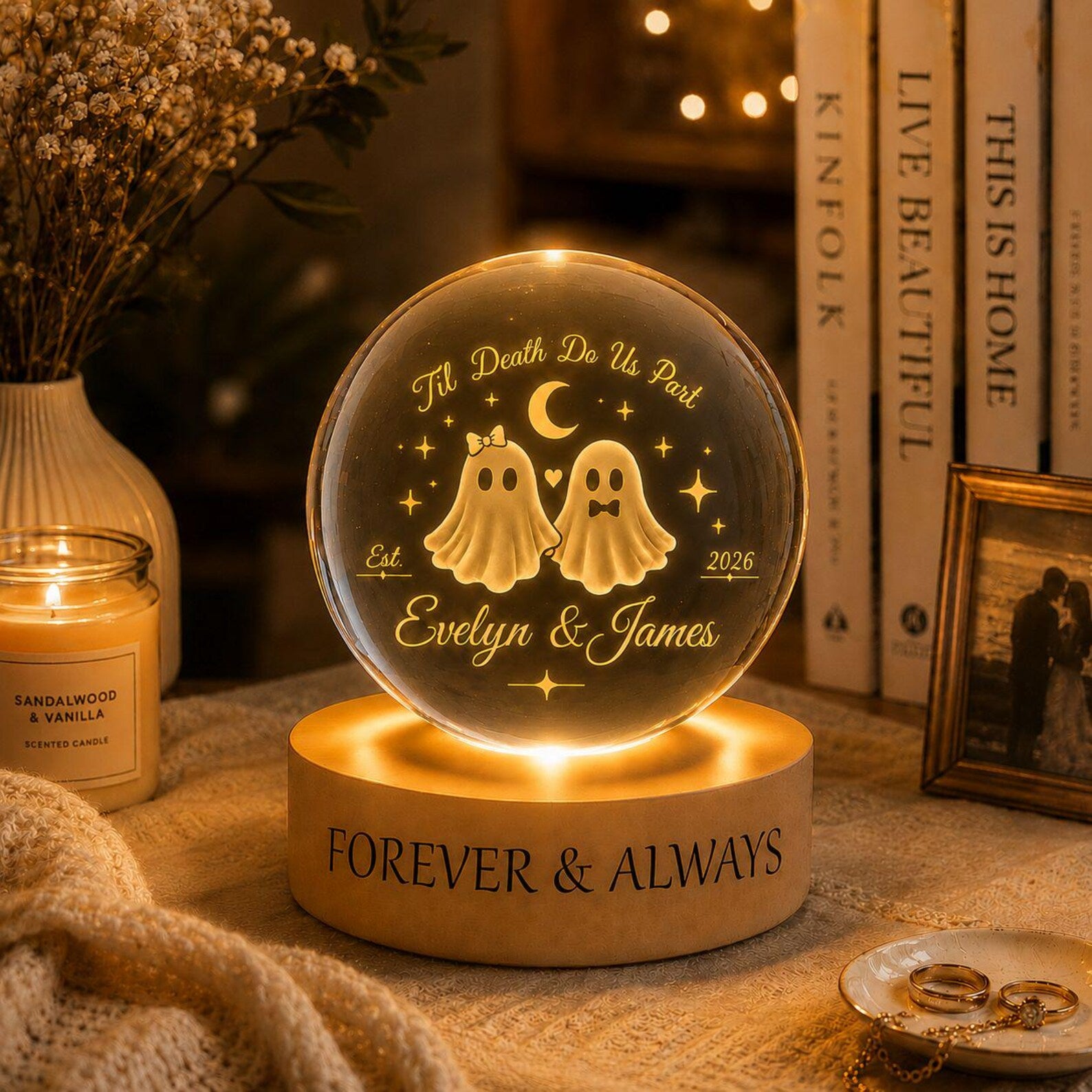 Personalized Ghost Couple Crystal Ball Night Light Custom Names Romantic Anniversary Gift Wedding Keepsake Decor 2026. LEDPETAL21