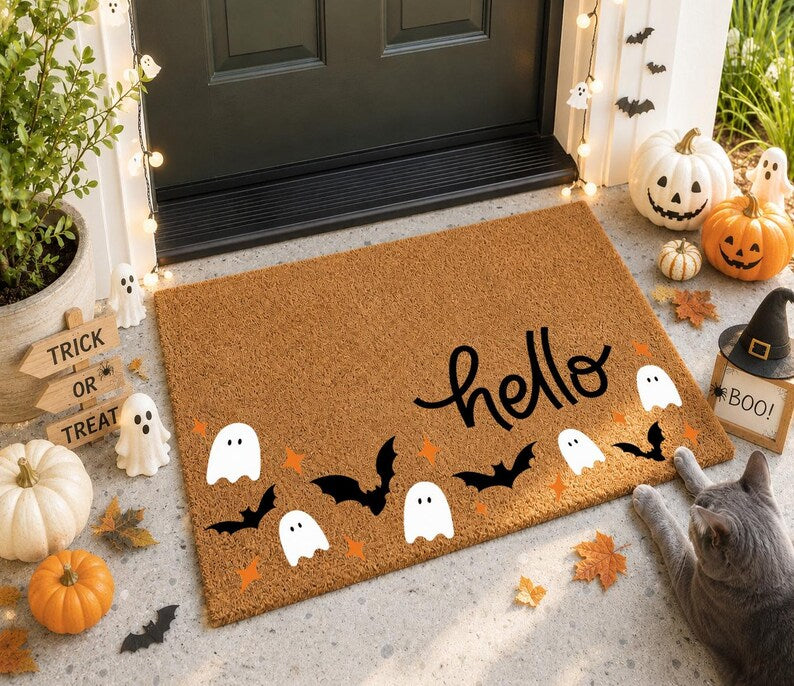 Halloween Ghost Welcome Mat, Halloween Doormat, Halloween Outdoor Decor, Ghost Decor, Halloween Bats, Halloween Home Decor, Fall Decor. DMPETAL10