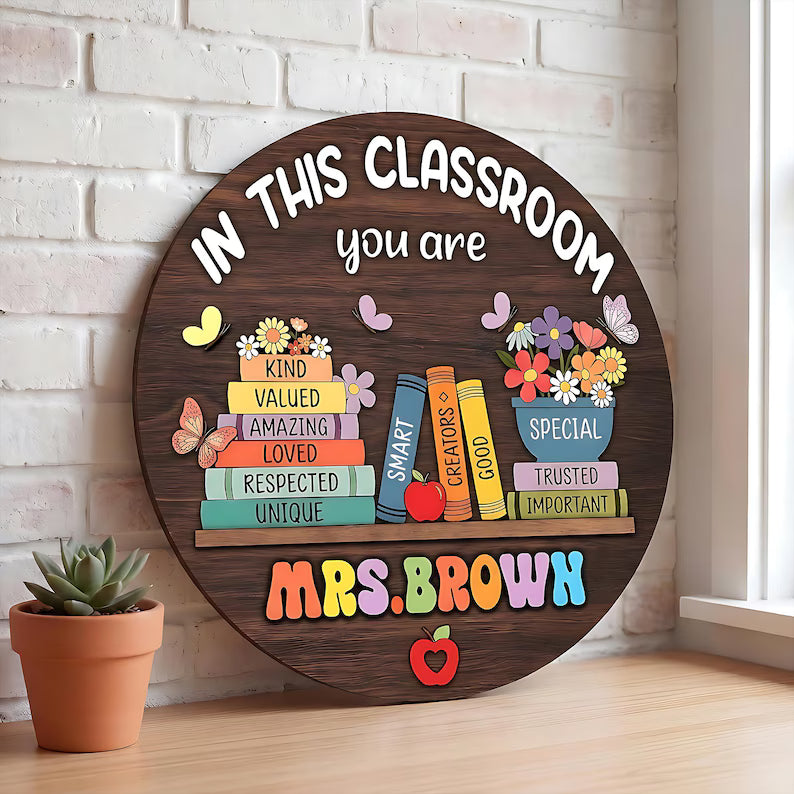 Personalized Teacher 3D Wooden Door Sign, Custom Teacher Door Hanger, Cute Classroom Decor, Teacher Name Sign Appreciation Gift for School. DHPETAL06