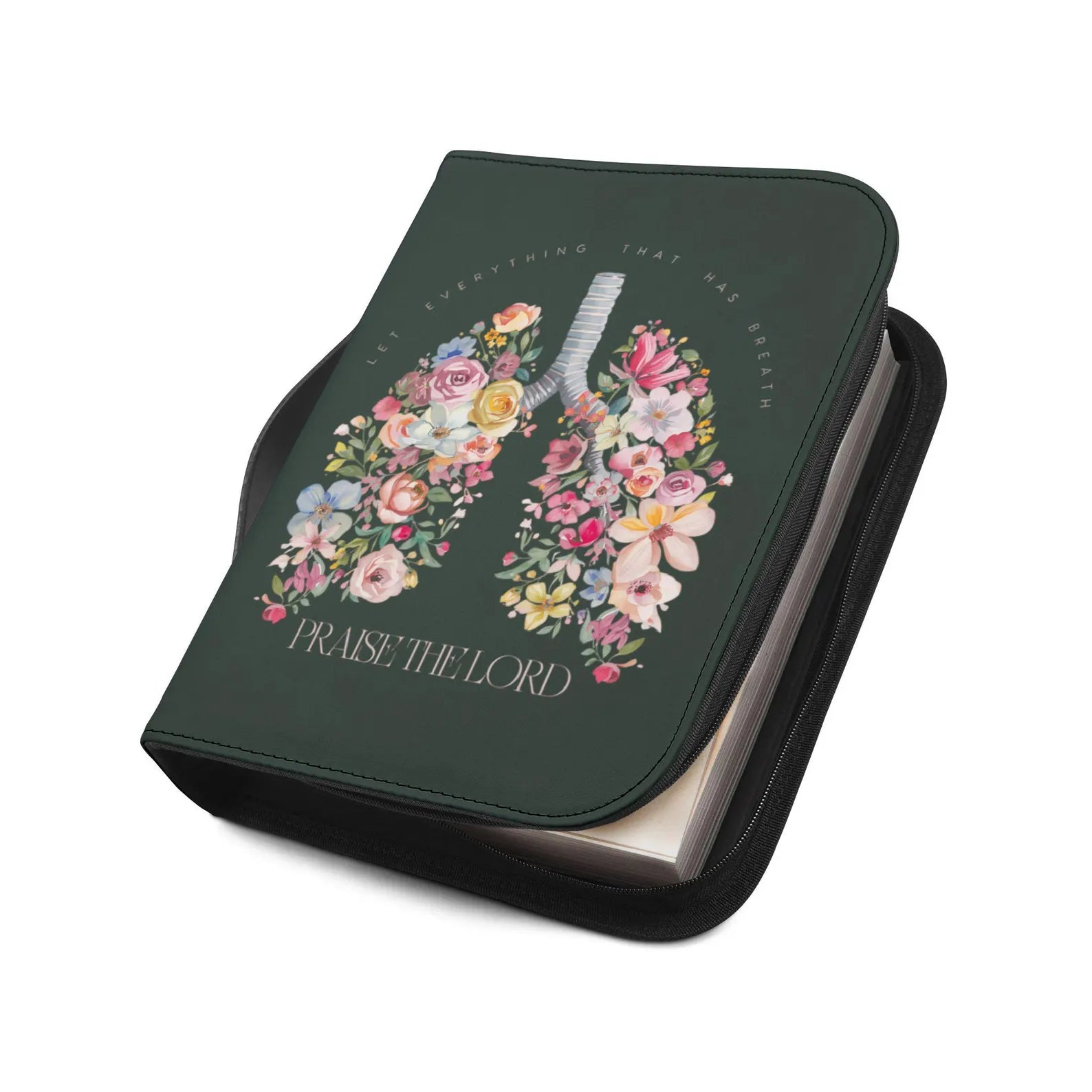 Floral Lungs Illustration Bible Cover | Praise The Lord Scripture Zipper Case. BCPETAL6