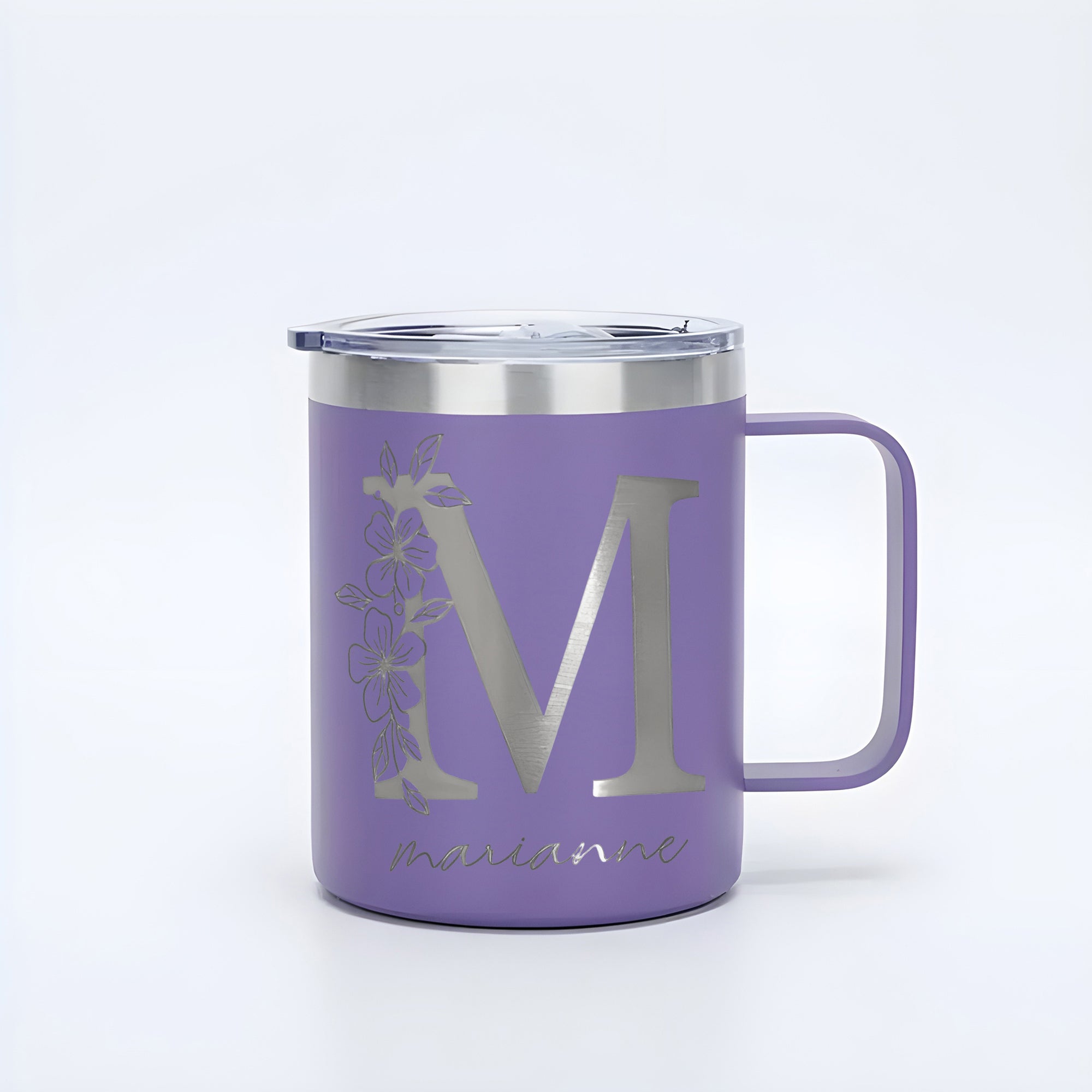 Personalized Engraved 12oz Flower Girl with Handle Coffee Mug, Bridesmaid Gift, Custom Name Travel Cup, Birthday Gift, Gift For Her Mother