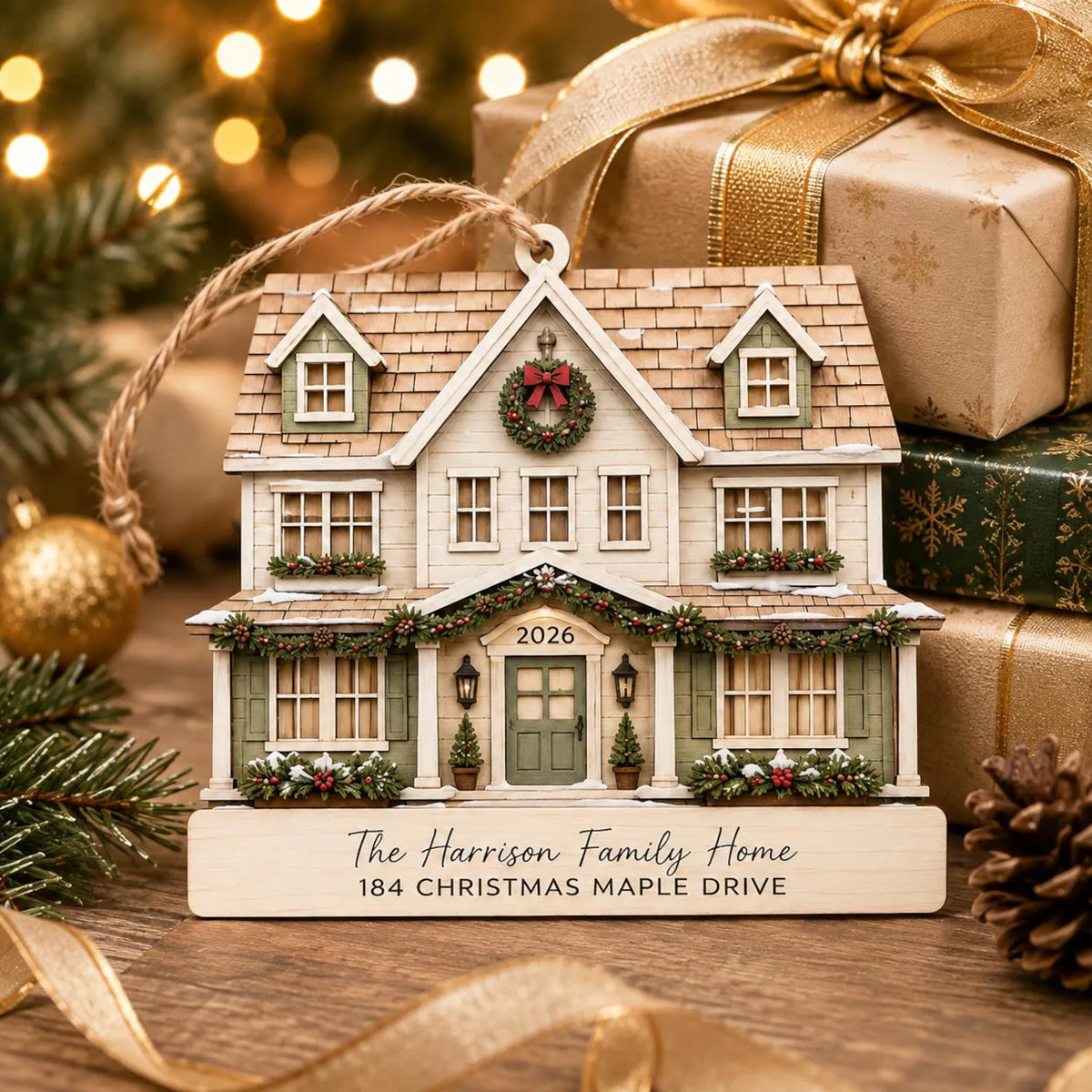 Personalized 2D Flat Family Home Christmas Ornament, Custom House Address Wooden Ornament, New Home Gift, Housewarming Keepsake 	COPETAL04