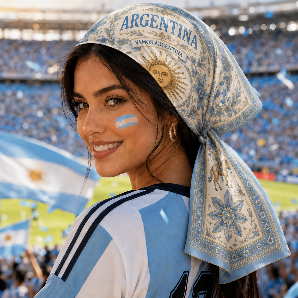 Argentina Football Silk Bandana, Argentina Soccer Cup Satin Scarf, Argentina Soccer Sun Bandana. SSPETAL11