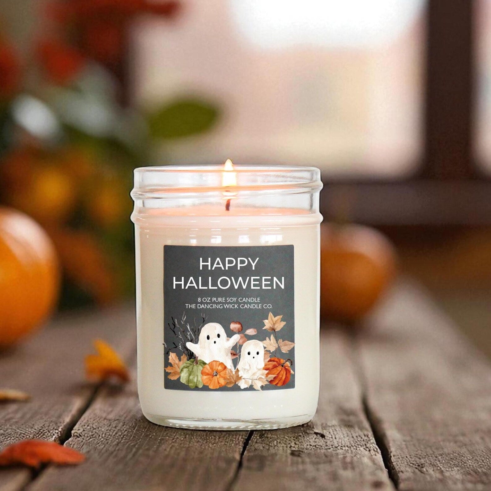 Happy Halloween Candle – Fall Decor, Halloween Gift, Spooky Season Candle, Autumn Scented Soy Candle, Cute Ghost and Pumpkin Design. SCPETAL5