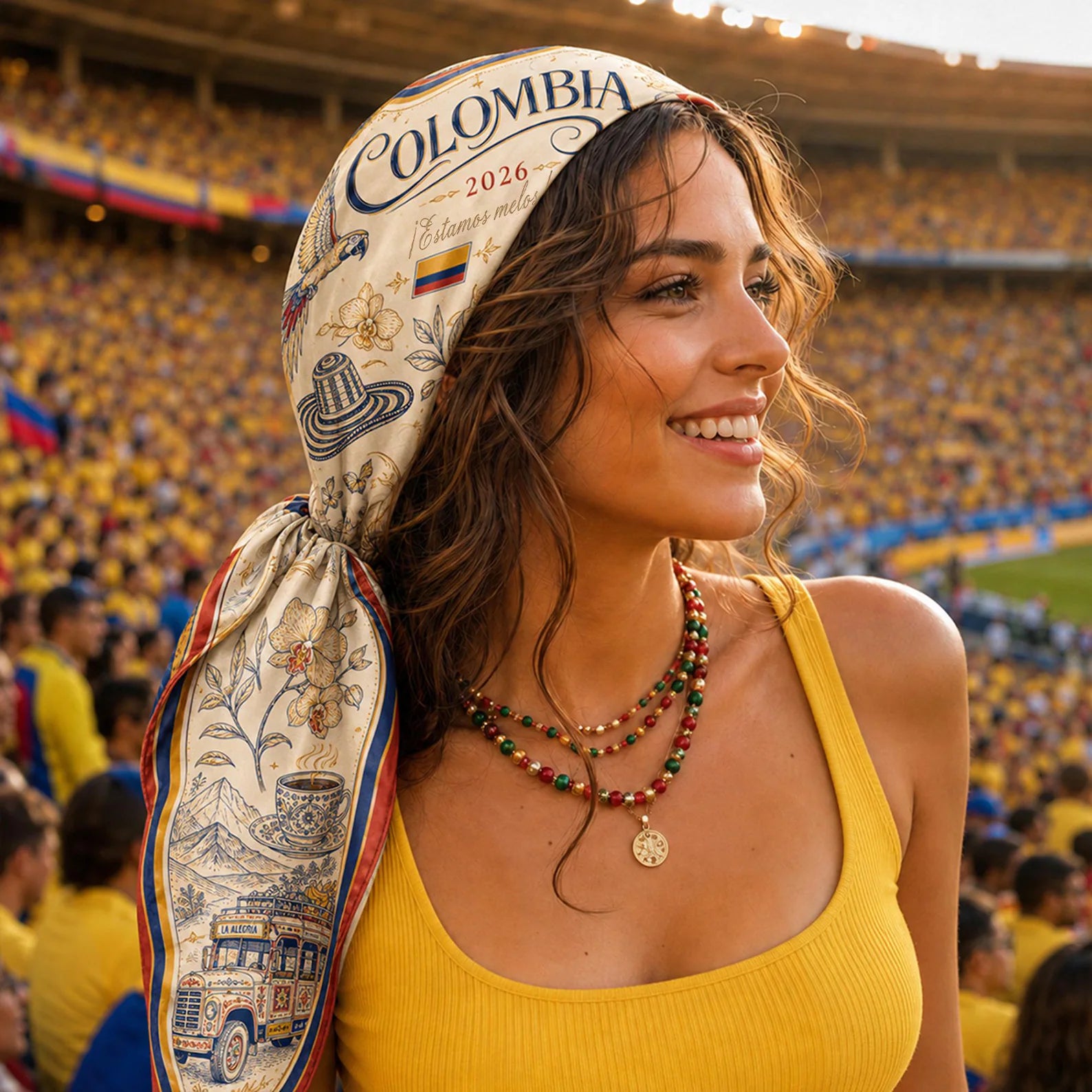 Colombia Satin Hair Scarf, Los Cafeteros Fan Bandana, Colombian Heritage Headscarf, Latin Fan Gift 2026, Colombia Gift. SSPETAL21