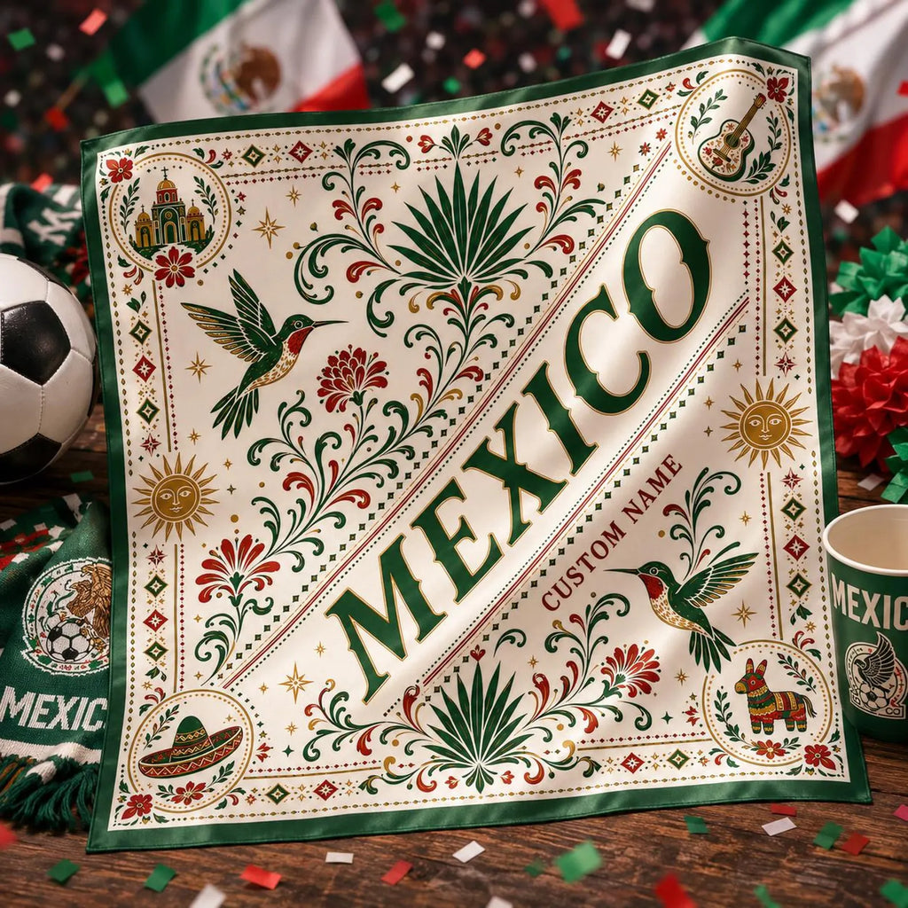 Custom Mexico Scarf, Custom Mexico Bandana, Beautiful Soft Mexico Flag Pattern Scarf, Perfect for Headwear, Mexico Soccer Festival, Vacation. SSPETAL4