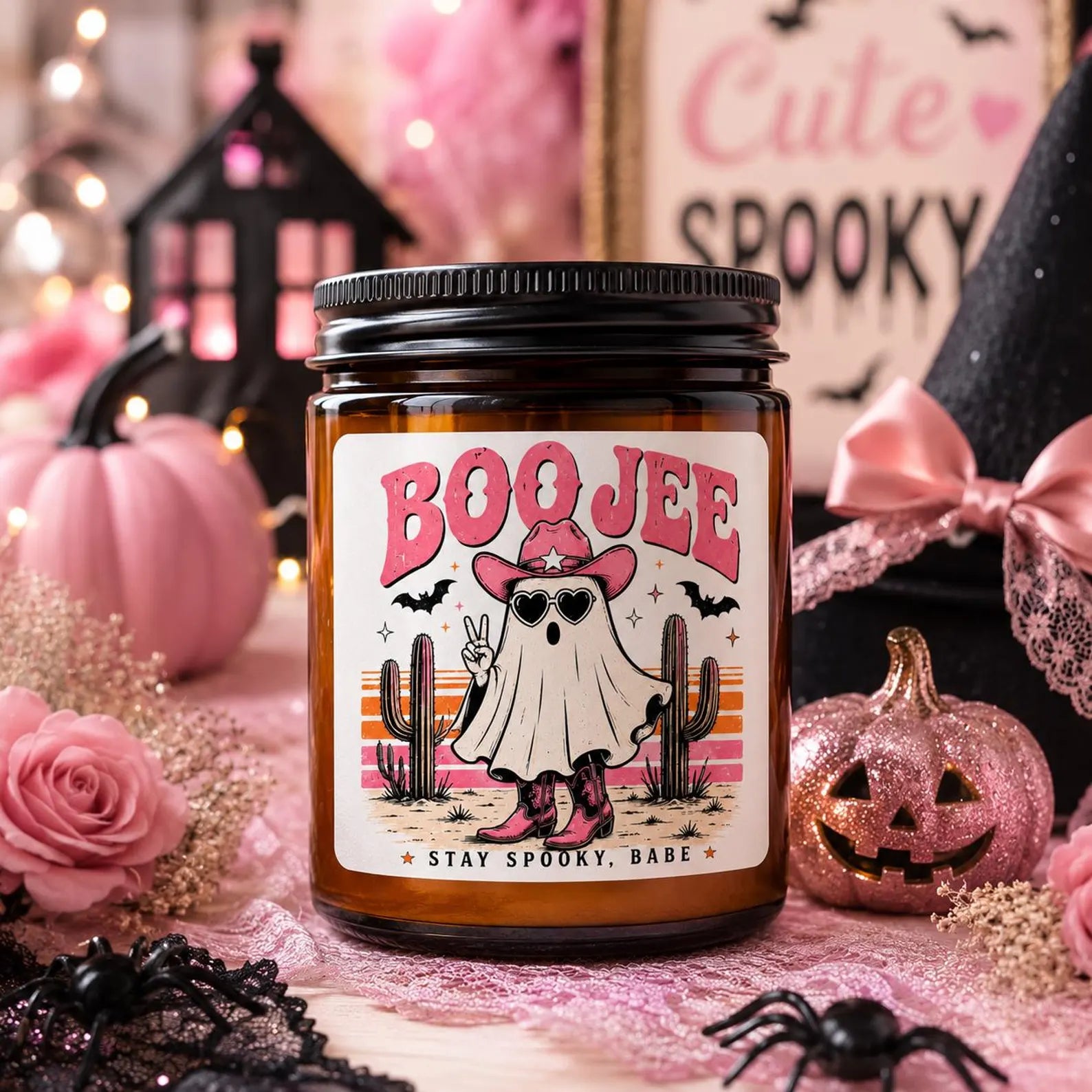 Boo Jee Candle | Stay Spooky Babe | Spooky Season Candle Amber Jar | Scented Soy Candle. SCPETAL1