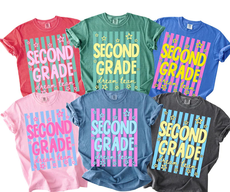 Second Grade Dream Team Stripes Comfort Colors Shirt, Back to School Matching 2nd Grade Teacher Team Tee, Second Grade Teacher Crew. SPETAL6