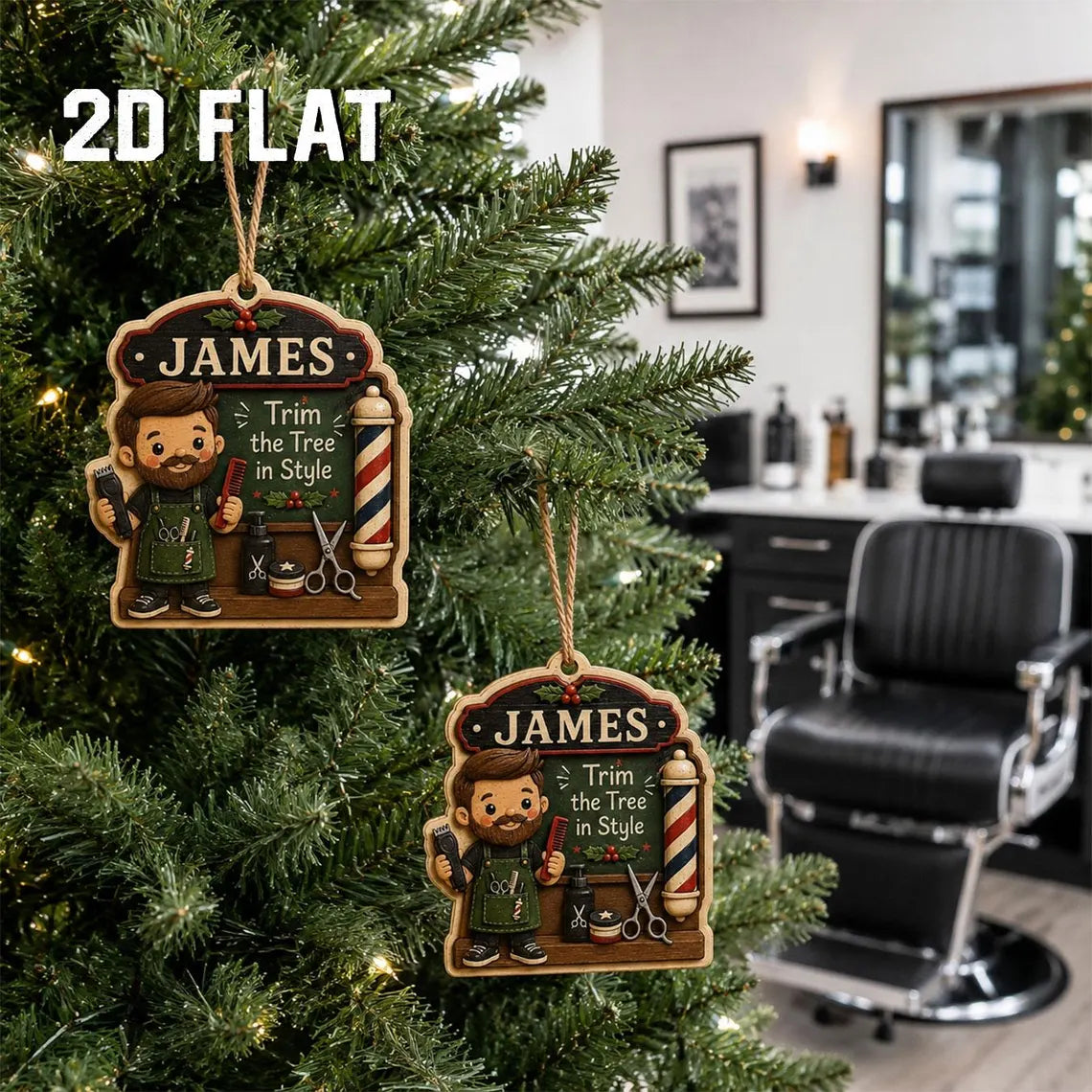 Personalized Barber Christmas Ornament, Custom Name Barber Gift, Wooden Barbershop Holiday Decor, Hairstylist Keepsake for Him	COPETAL41