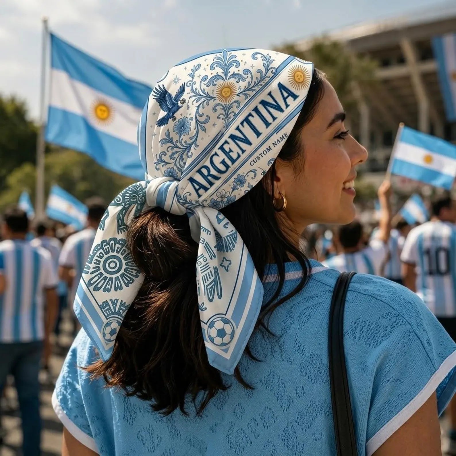 Custom Argentina Satin Scarf, Argentine Fan Bandana, Personalized Country Scarf, Custom Name Argentina Satin Scarf. SSPETAL12