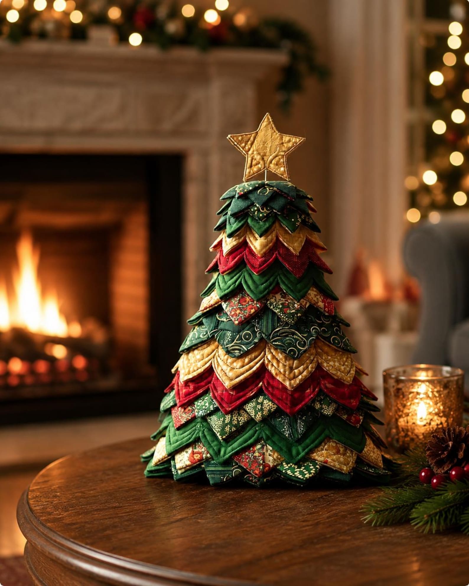 Layered Joy Tree Quilted Christmas Tree Paper Pattern, Festive Applique Sewing Project Pattern Only – Not a Finished Quilt QCTPETAL13
