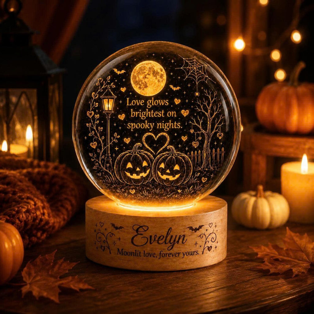 Personalized Halloween Moon Lamp, Custom Name Night Light, Pumpkin Couple LED Decor. LEDPETAL22
