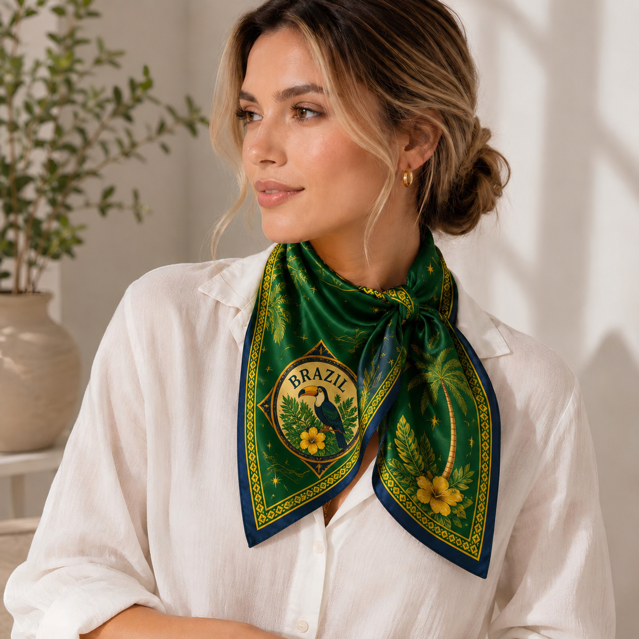 Brazil Satin Scarf, Brazil Flag Gift 2026, Hummingbird Hair Scarf, Brasil Bandana Headscarf, Aztec Culture Viva Brazil Wear. SSPETAL14