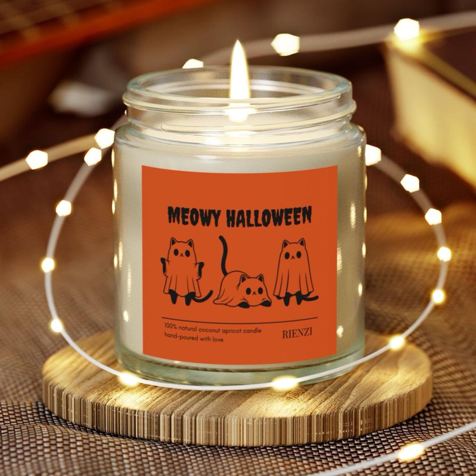 Meowy Halloween Ghost Cats Scented Candle 8oz | Funny Halloween Candle, Spooky Candle, Halloween Decor, Funny Halloween Gift, Fall Decor. SCPETAL9