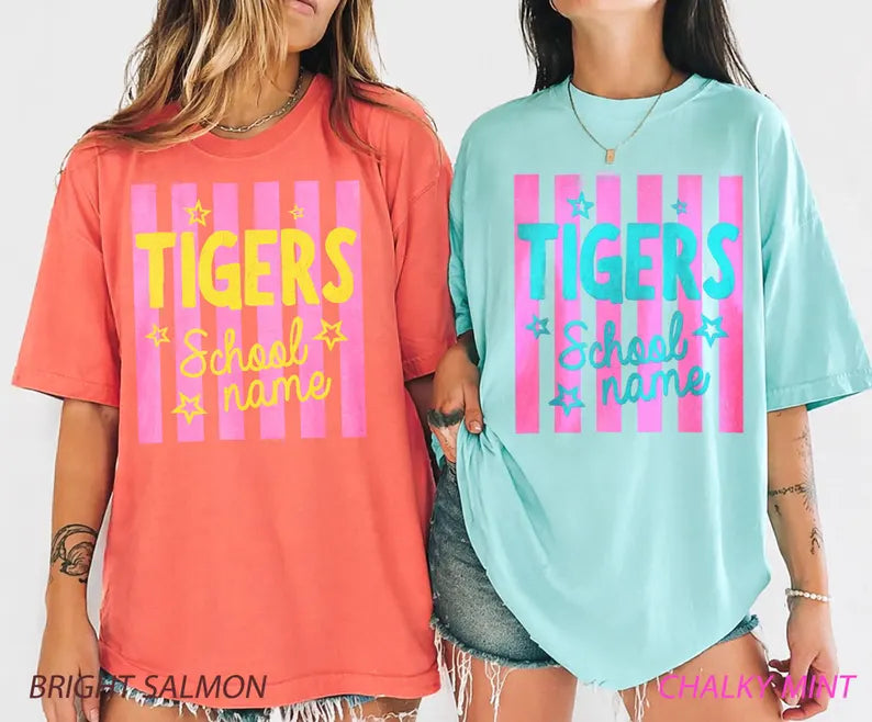Custom Mascot Striped Shirt, School Spirit Shirt, Vintage Shirt, Checkered Leopard, Floral Preppy Letters, Back To School Shirt, Test Day. SPETAL19