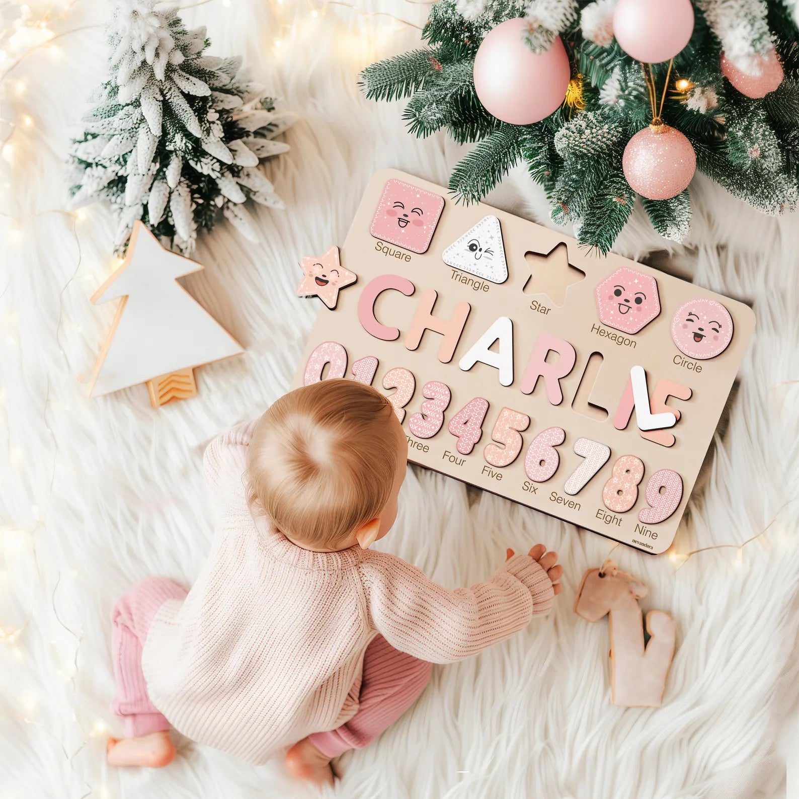 Wooden Busy Board Puzzle, Personalized Name Puzzle Toy, Baby Girl Gift, Nursery Decor, First Easter Gift, Custom Gift, One Year Old Gift. NPPETAL2