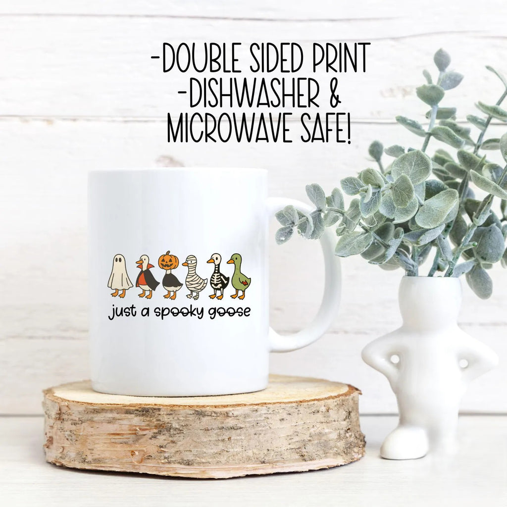 Funny Halloween Goose Mug – Just A Spooky Goose Coffee Mug, Cute Spooky Season Ceramic Cup, Halloween Duck Goose Gift, Fall Coffee Cup. MPETAL6