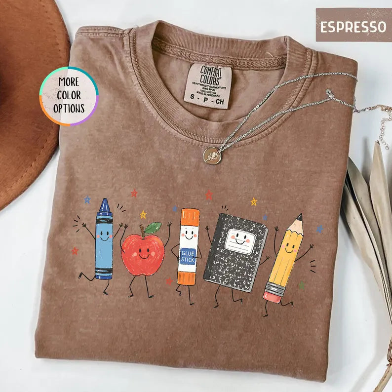 Comfort Colors® Funny Teacher Life Shirt, Back To School Gift, Preschool Teacher School Supplies T-shirt, Crayon Apple Pencil Notebook Shirt. SPETAL3