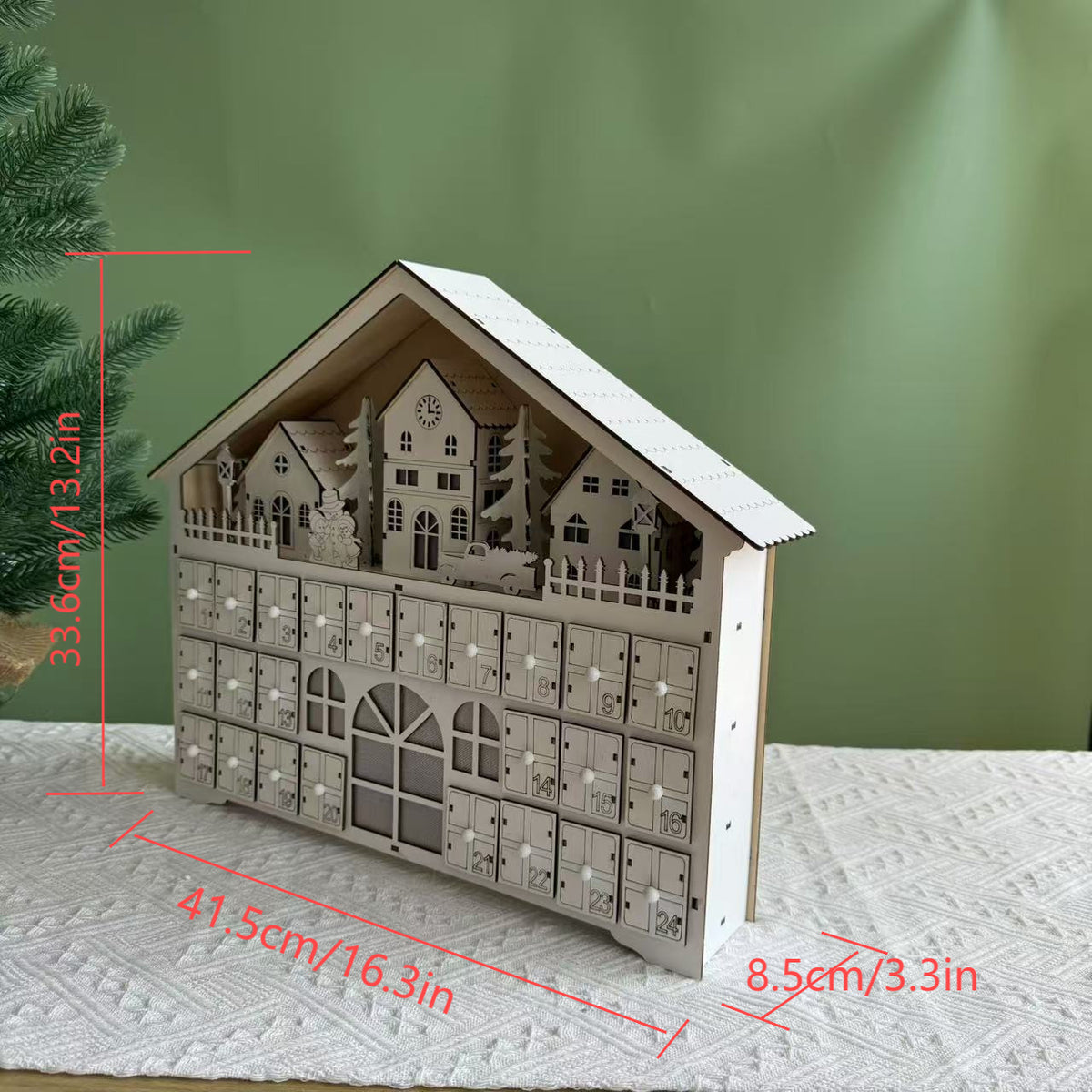 Lighted Wooden Christmas House Advent Calendar with 24 Drawers, Winter Village Holiday Countdown Decor – ACPETAL10