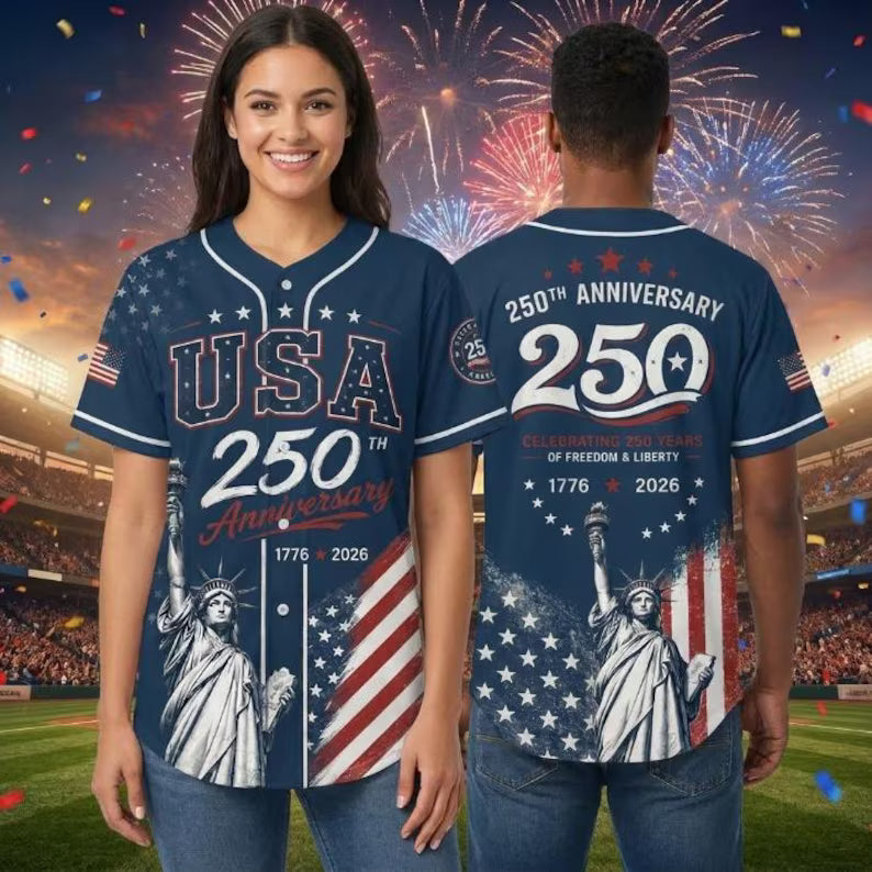 USA 250th Anniversary Baseball Jersey, Patriotic Liberty Print Jersey, 1776–2026 Independence Day Shirt, 4th of July Gift. BJPETAL10