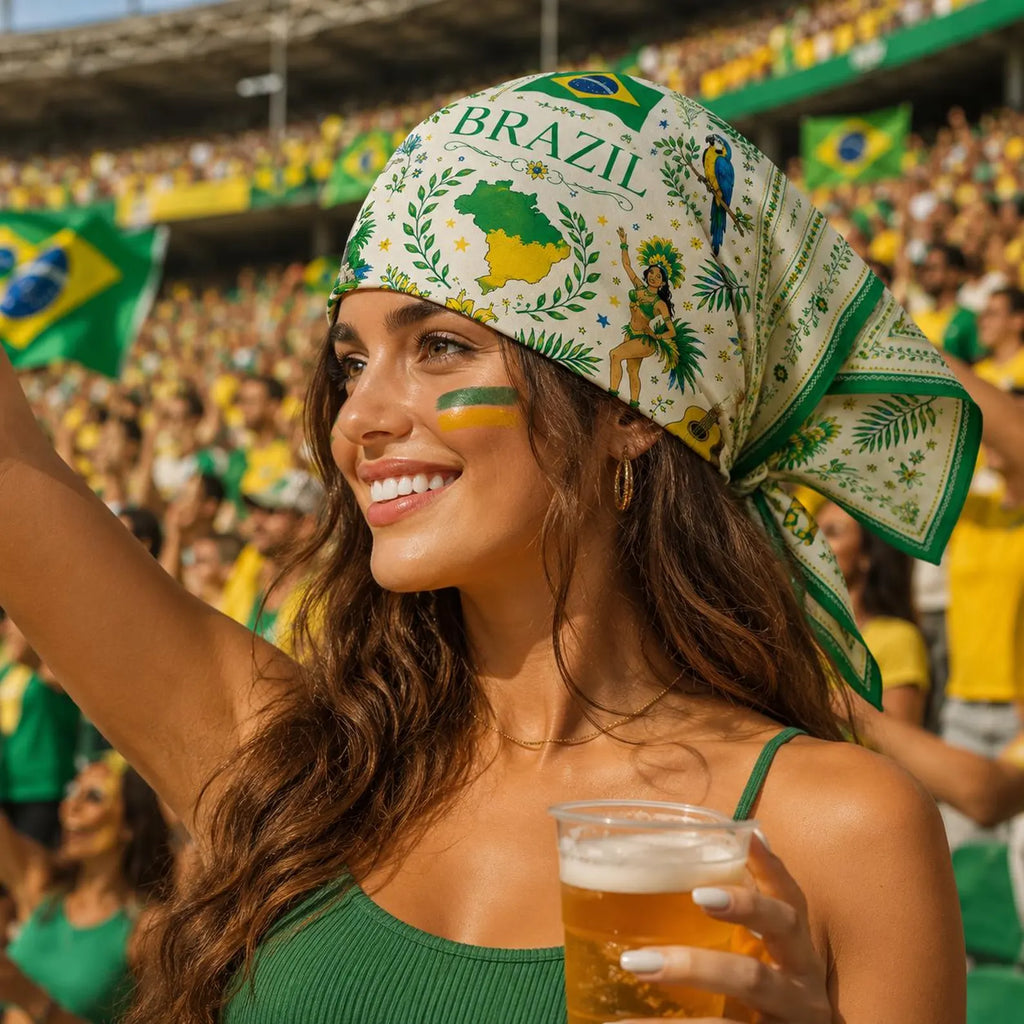 Brazil Satin Head Scarf, Football Fan Hair Scarf for Game Day, Brazil Flag Silk Bandana, Tropical Women Scarf Gift. SSPETAL16
