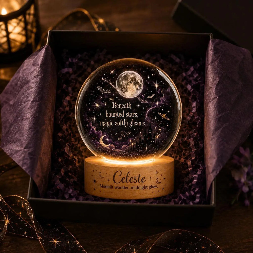 Personalized Celestial Halloween Night Light, Custom Name Moon Stars Lamp, Witchy Nursery Decor. LEDPETAL16