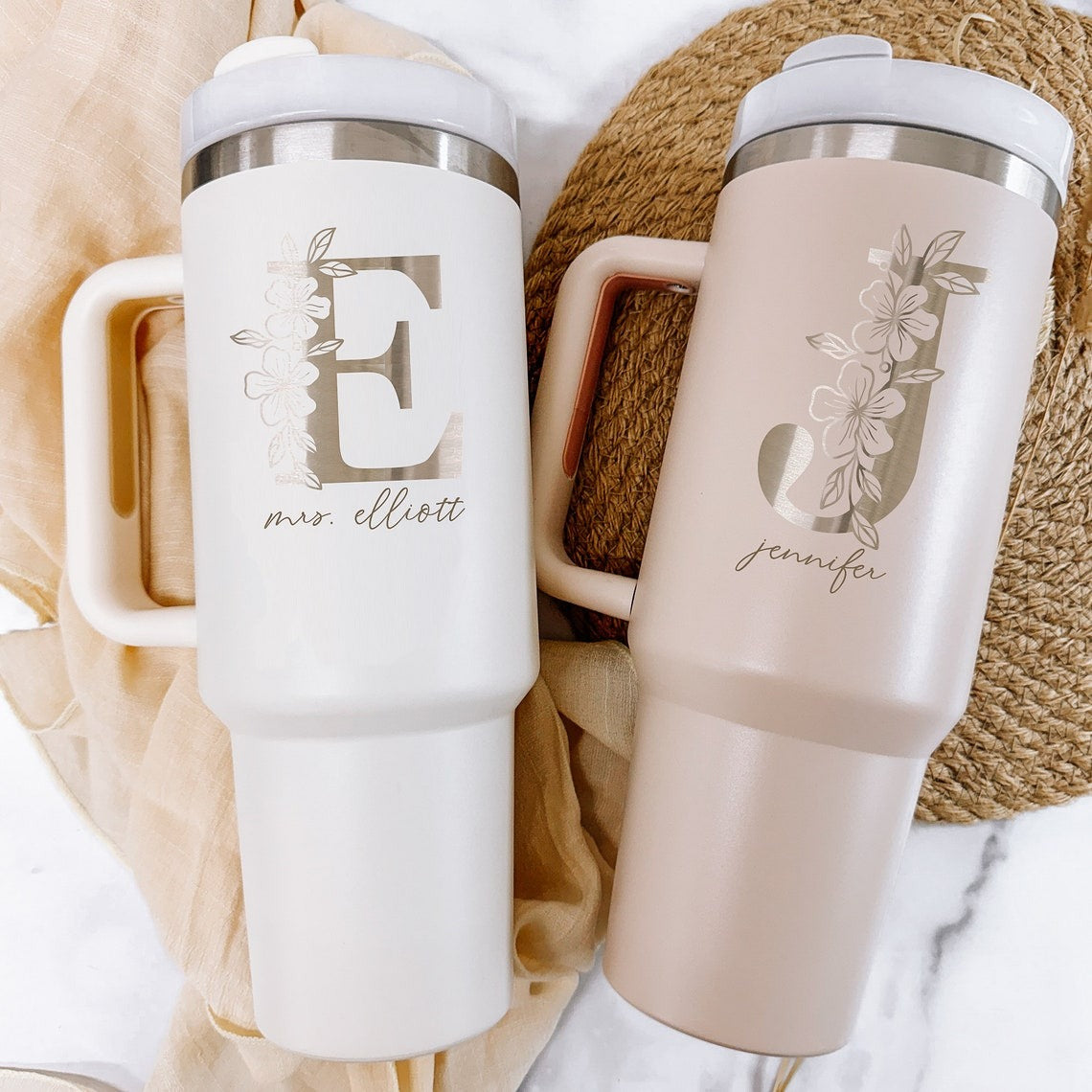 Personalized Flower Girl 40oz Tumbler With Name, Stainless Steel Tumblers With Straw Handle, Custom Name Flowers Cup, Birthday Gift