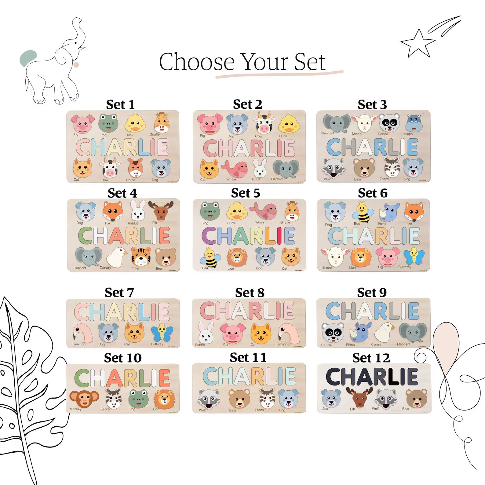 Custom Name Puzzle with Animals, Personalized Baby Gift, First Birthday Gift, Christmas Present, 0-3 Years Personalized Toy. NPPETAL3
