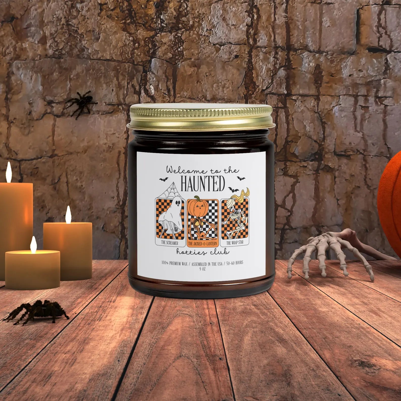 Haunted Hotties Halloween Candle – Funny Skeleton Ghost Pumpkin Scented Soy Candle, Spooky Cute Fall Decor, Witchy Gift Idea. SCPETAL8