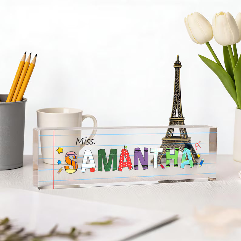 Personalized Teacher Name Desk Sign,Acrylic Desk Plate For Teacher,Custom Floral Name Block,Teacher Appreciation Gift,Back To School Sign. DNPETAL10