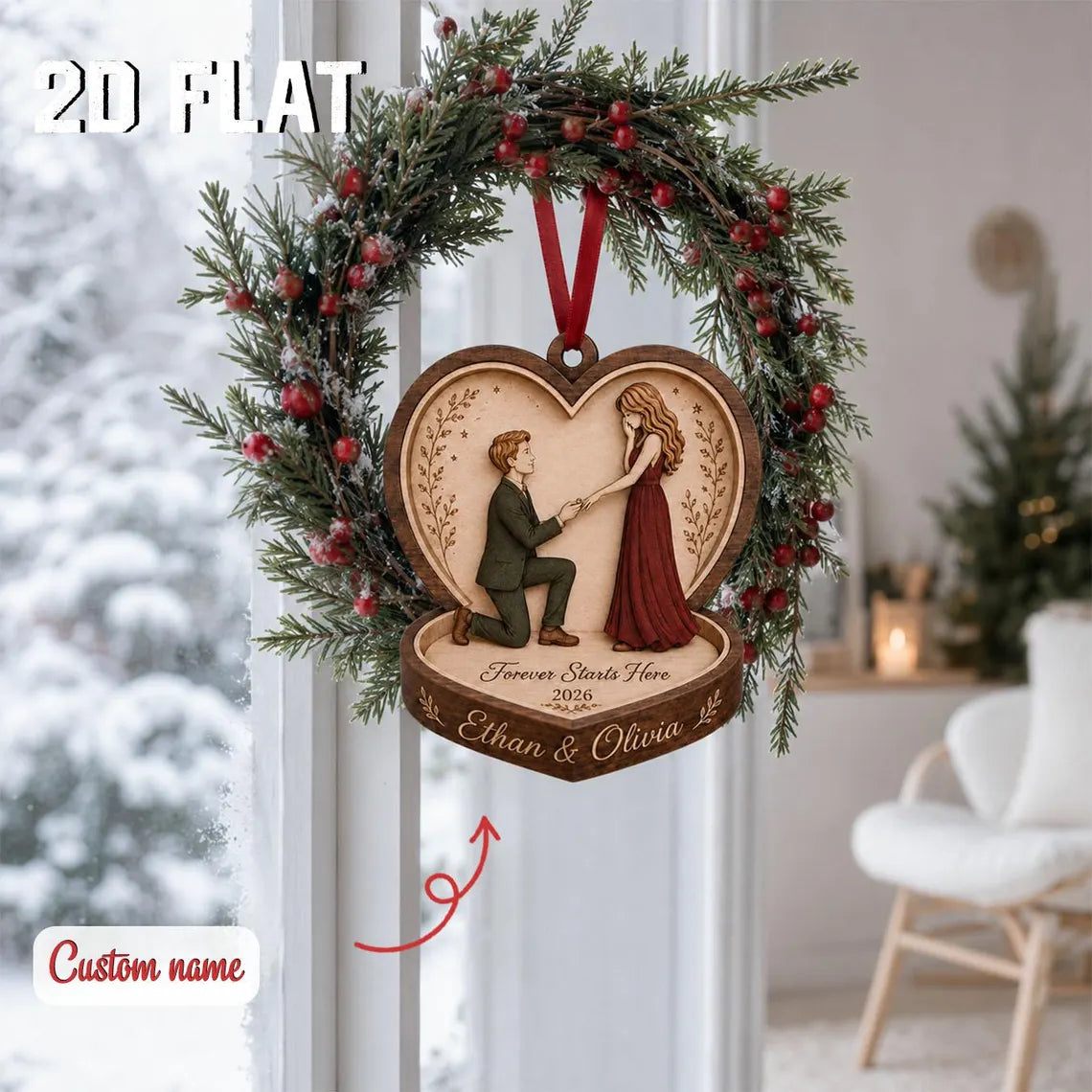 Personalized Engagement Christmas Ornament 2026, Custom Couple Names Wooden Keepsake, Proposal Gift, Newly Engaged Holiday Decor	COPETAL50