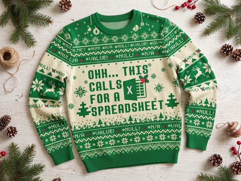 Funny Excel Ugly Christmas Sweater, Unisex Kid Adult Sweater, Christmas Party Shirt, Holiday Sweatshirts, Xmas Outfit, Christmas Gift UXMAS02