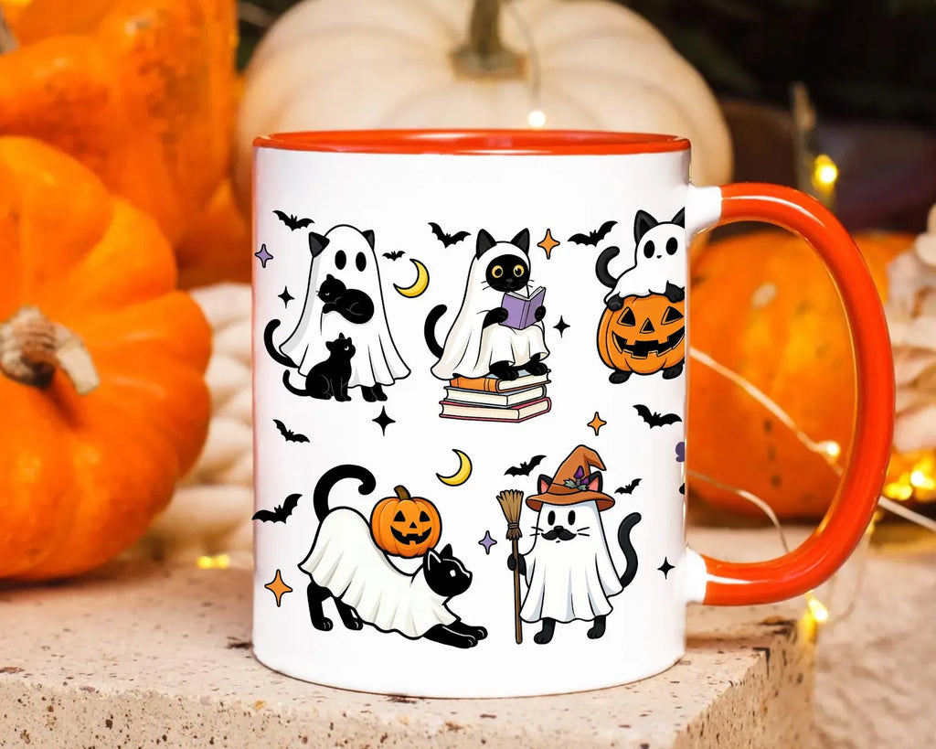 Funny Halloween Coffee Mug, Halloween Black Cat Ghosts Mug, Spooky Cat Mug, Halloween Gift for Cat Lovers, Cute Ghost Mug, Fall Pumpkin Cat. MPETAL9