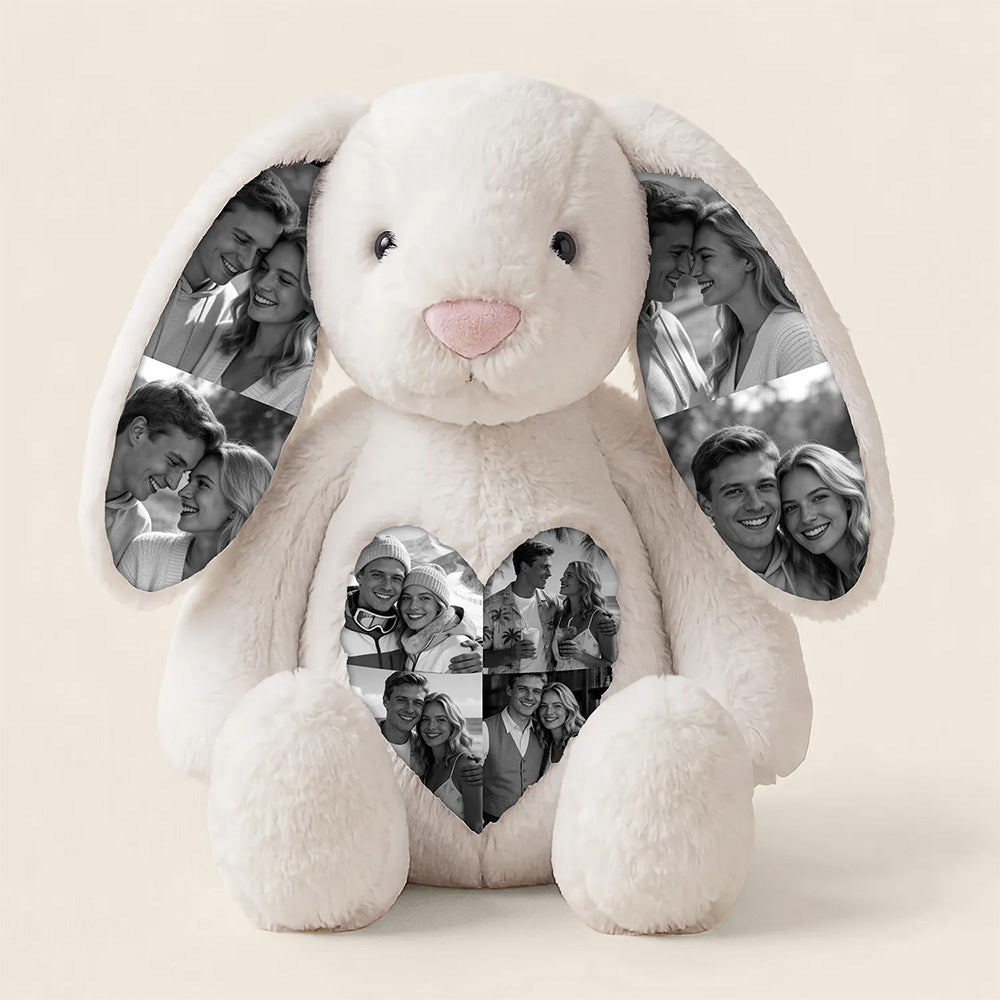 Custom Ears & Belly Photo Bunny Plush, Personalized Gift for Engagement Couple Anniversary Birthday Baby Shower New Baby Valentine's Day. BPPETAL2