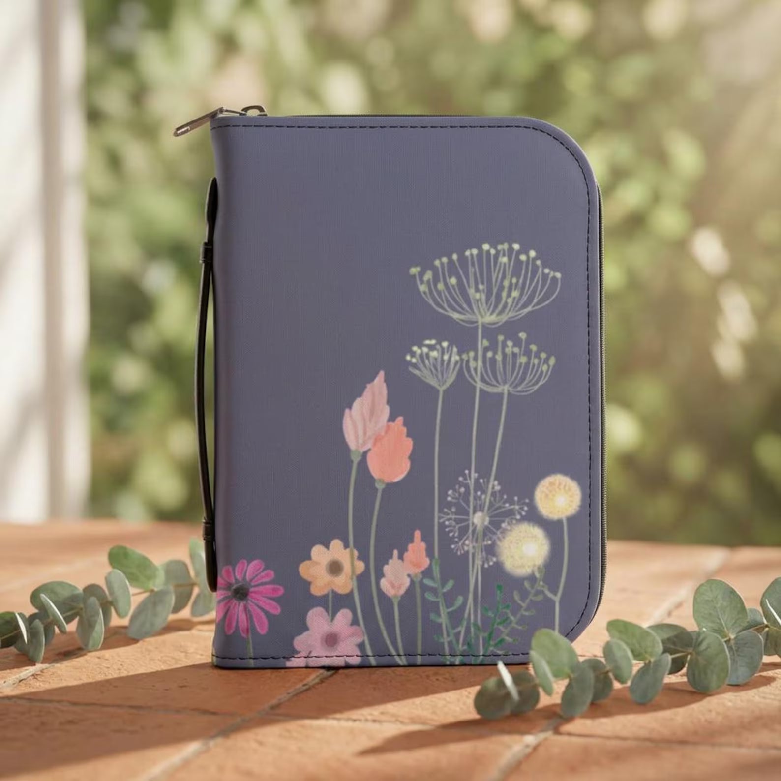 Floral Meadow Bible Cover Case, Purple Wildflower Zipper Bible Bag, Christian Gift for Women. BCPETAL11