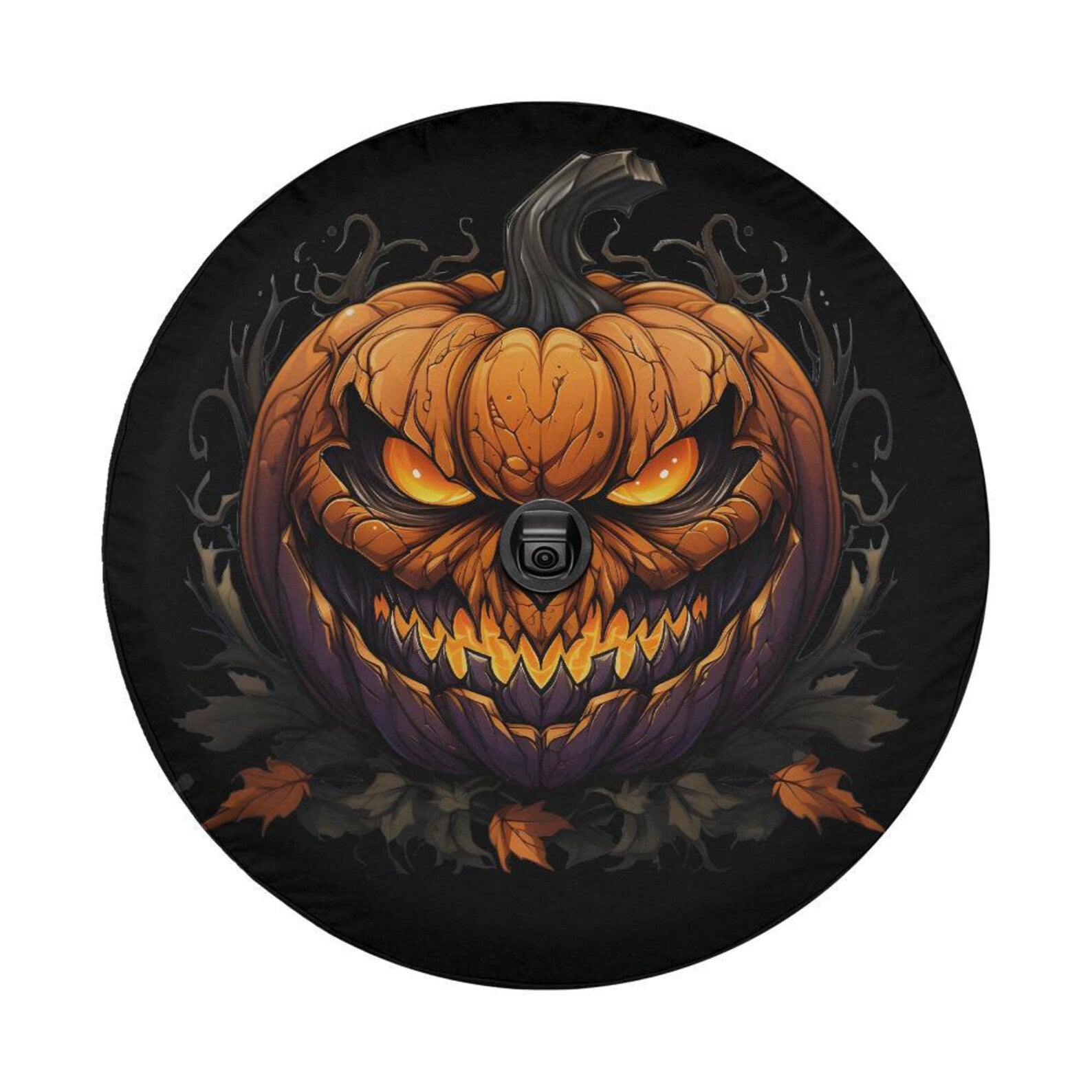 Scary Pumpkin Spare Tire Cover, Halloween Jack O Lantern Jeep Tire Cover, Spooky PVC Leather Tire Cover, Fall Vehicle Accessories Gift. TCPETAL19