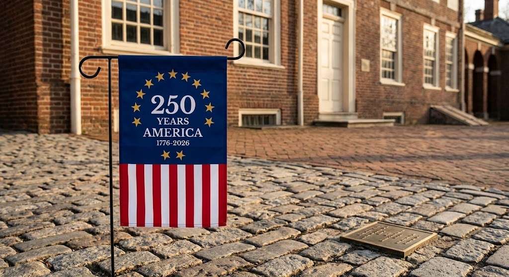 America 250th Anniversary Garden Flag, Patriotic Independence Day Flag, 1776-2026 Outdoor Yard Decor, USA Flag. GFPETAL03